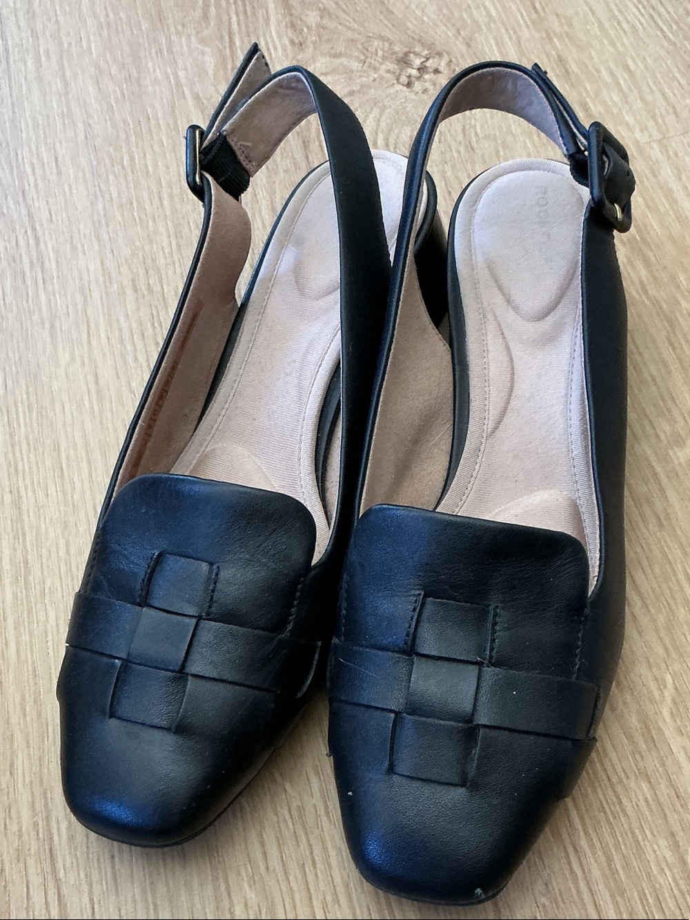 Rockport Black Woven Vamp Slingback Loafers